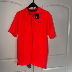 Under Armour Mens XL Neon Salmon HeatGear Loose Fit Golf Polo Shirt NWT